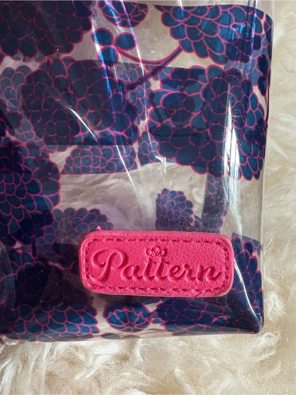 Pattern Clear Floral Cosmetic Pouch in Pink and Navy